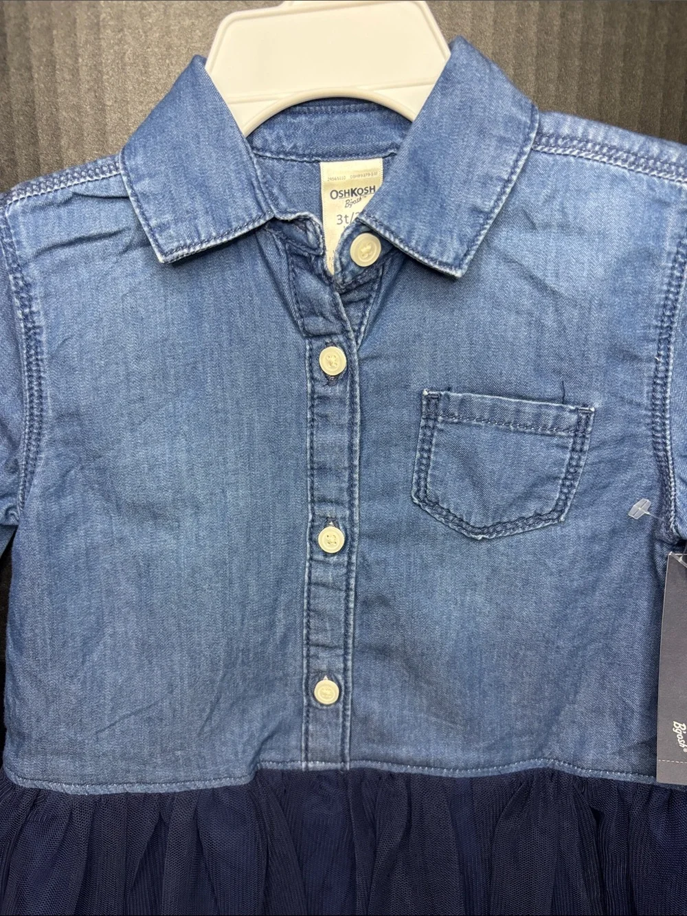 OshKosh B'gosh Light Blue Denim-Look Top with Navy Tulle Skirt 3T